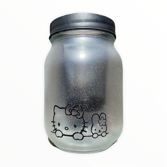 Hand Crafted Other - Hello Kitty with glitter pint size jar tealight candle holder